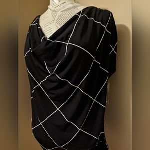 Lane Bryant Black & White Top Shirt Blouse 14 16 Short Sleeve